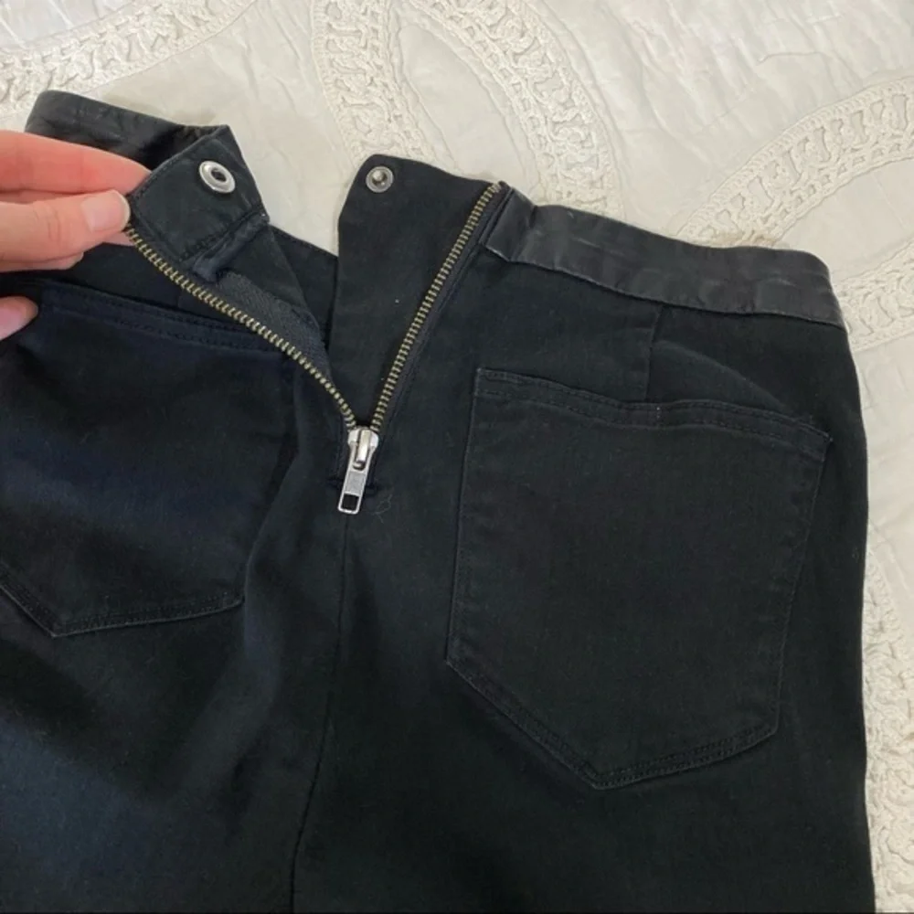 J. Crew Dannie Black High Waisted Leather Trim Waist Skinny Stretch Ankle Pants